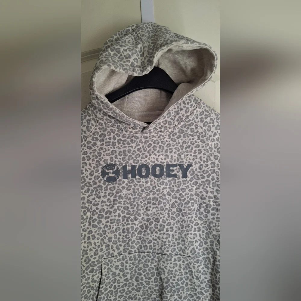 Hooey Girl's Snow Leopard Heather Grey Hooded Sweatshirt Sz L Western Rodeo Cowg
